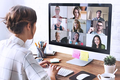 Woman in her home office during a video conference